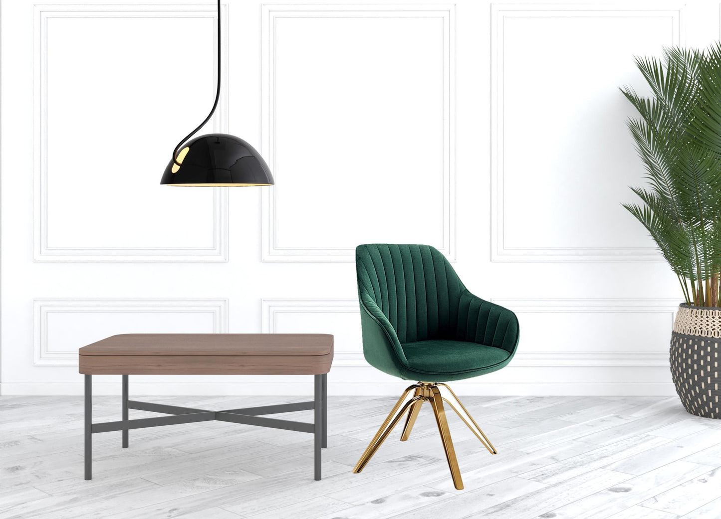 Green Velvet And Gold Swivel Arm Chair By Homeroots | Accent Chairs | Modishstore - 3