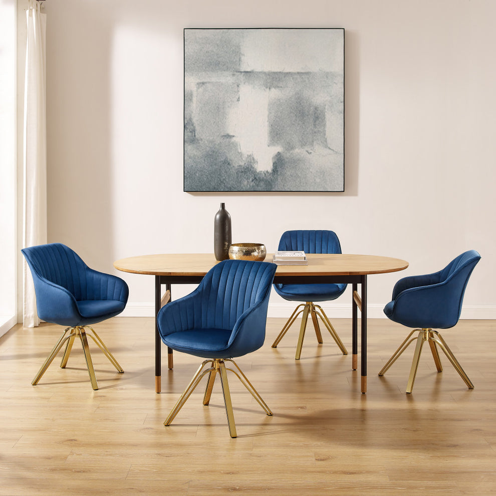 Blue And Gold Velvet Swivel Arm Chair By Homeroots | Accent Chairs | Modishstore - 7