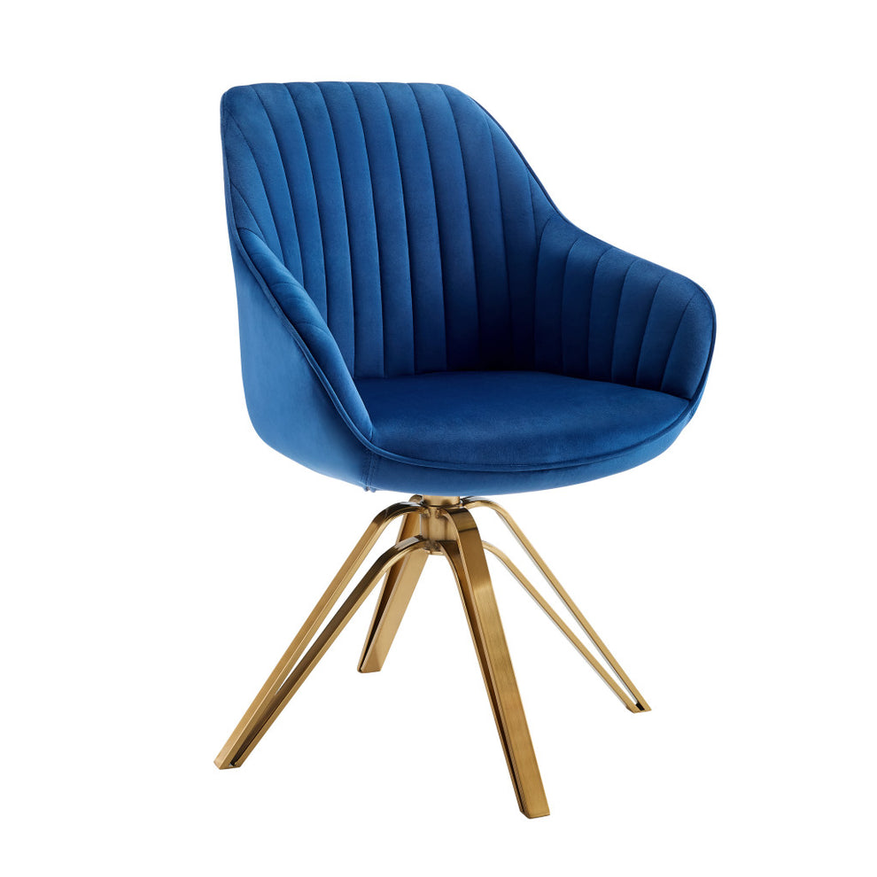 Blue And Gold Velvet Swivel Arm Chair By Homeroots | Accent Chairs | Modishstore - 8