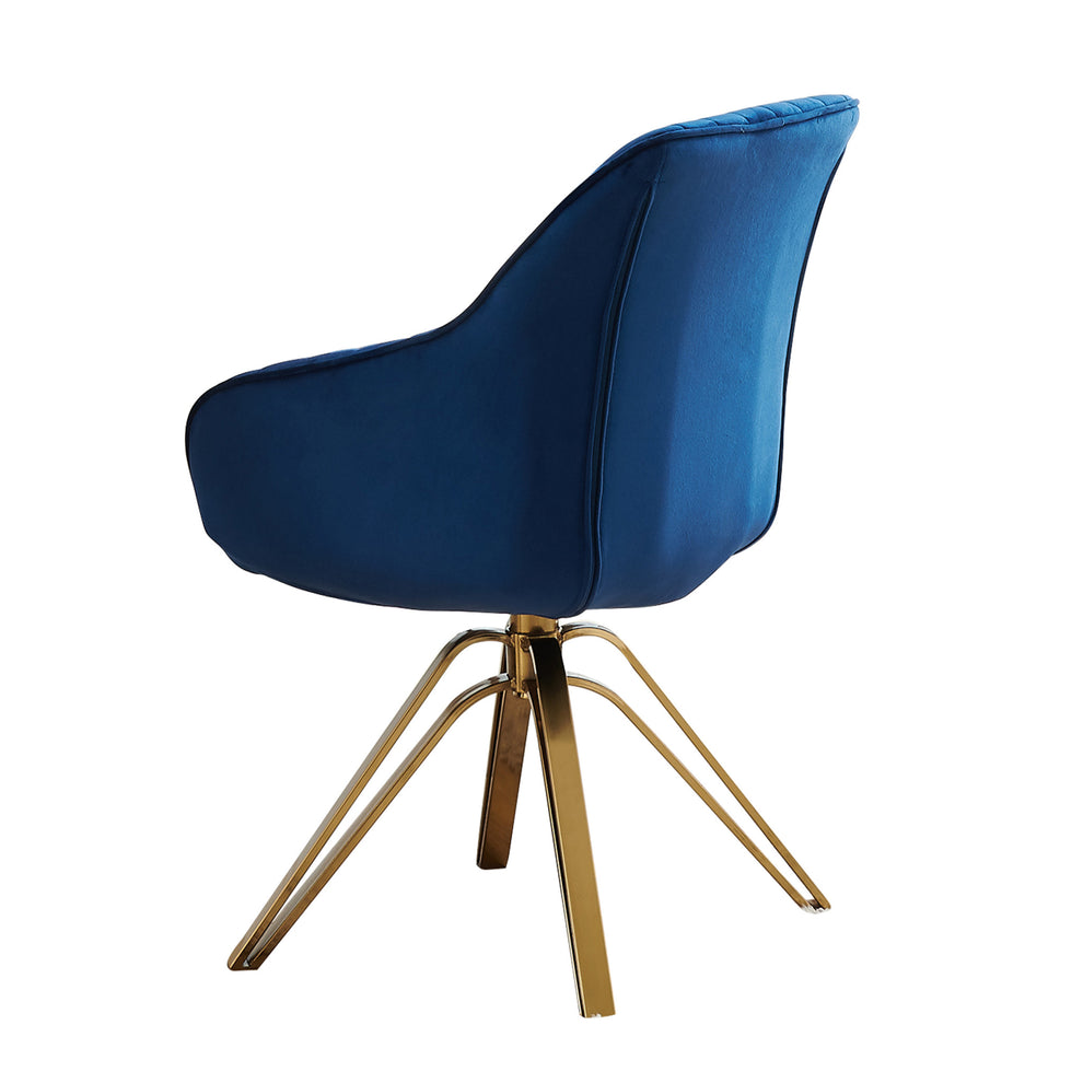Blue And Gold Velvet Swivel Arm Chair By Homeroots | Accent Chairs | Modishstore - 3