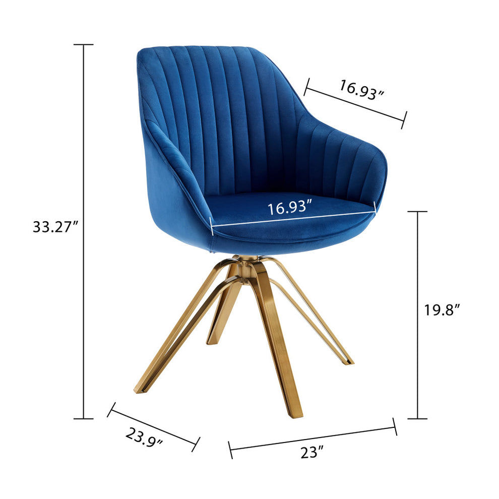 Blue And Gold Velvet Swivel Arm Chair By Homeroots | Accent Chairs | Modishstore - 2