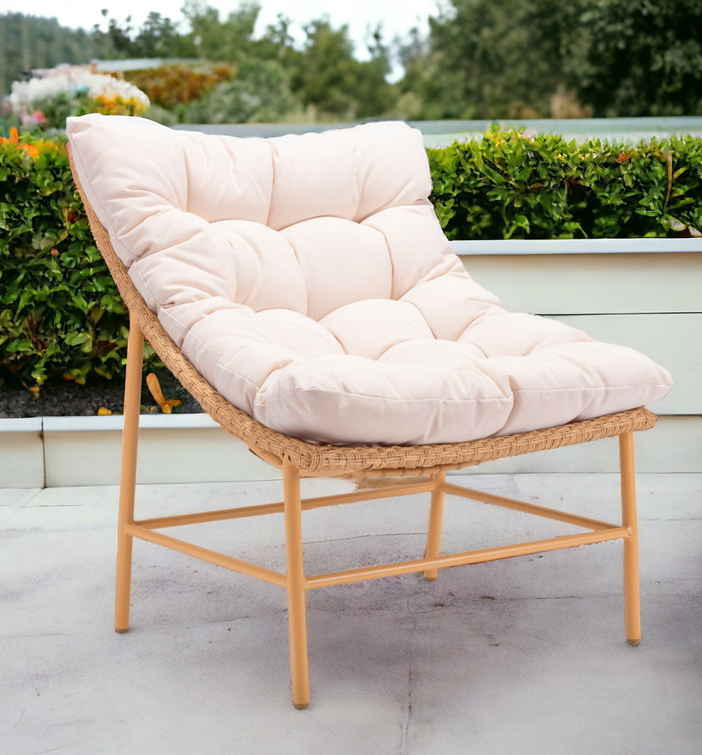 Beige and Brown Aluminum Indoor Outdoor Accent Chair with Beige Cushion By Homeroots | Outdoor Chairs | Modishstore - 6