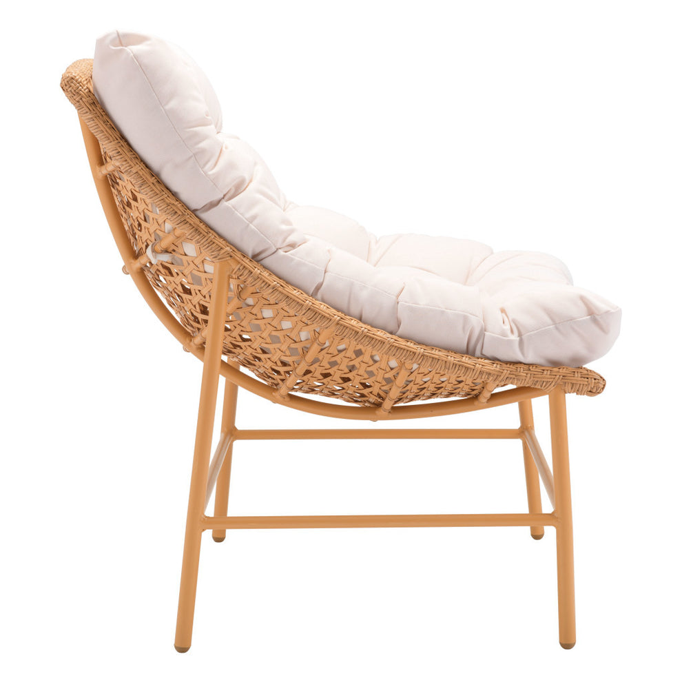Beige and Brown Aluminum Indoor Outdoor Accent Chair with Beige Cushion By Homeroots | Outdoor Chairs | Modishstore - 7