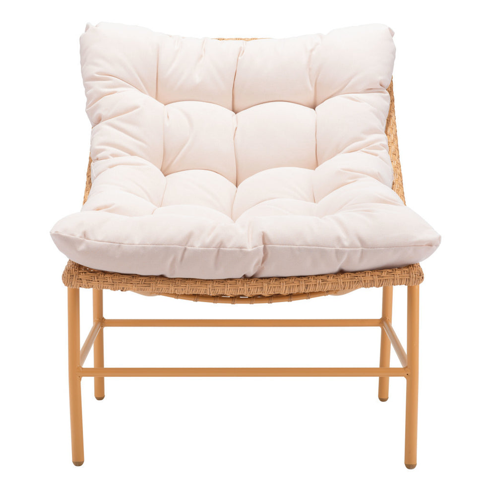 Beige and Brown Aluminum Indoor Outdoor Accent Chair with Beige Cushion By Homeroots | Outdoor Chairs | Modishstore - 2