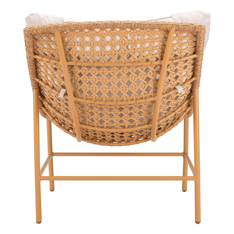 Beige and Brown Aluminum Indoor Outdoor Accent Chair with Beige Cushion By Homeroots | Outdoor Chairs | Modishstore - 3