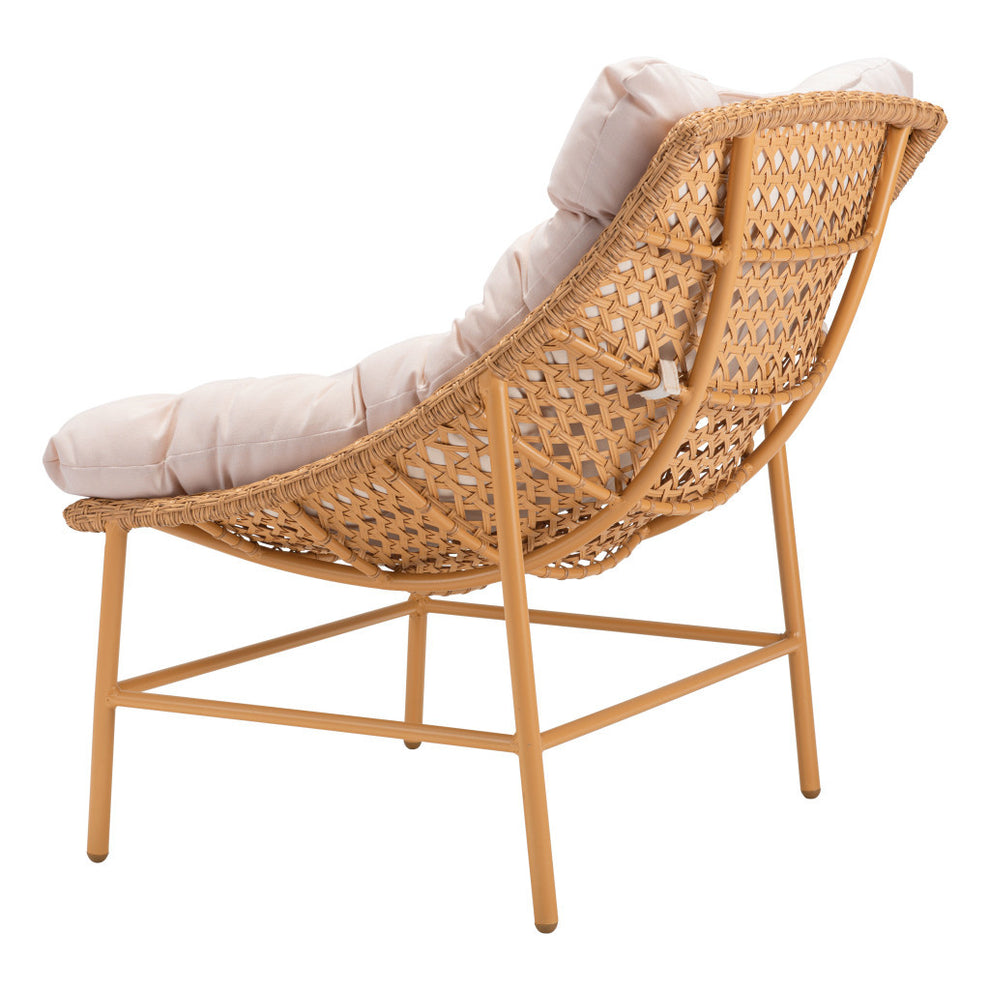 Beige and Brown Aluminum Indoor Outdoor Accent Chair with Beige Cushion By Homeroots | Outdoor Chairs | Modishstore - 4