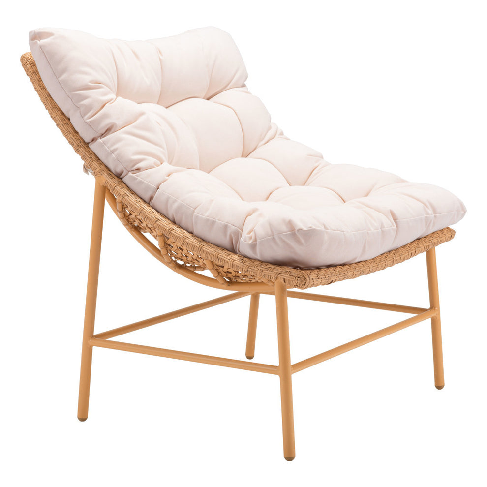 Beige and Brown Aluminum Indoor Outdoor Accent Chair with Beige Cushion By Homeroots | Outdoor Chairs | Modishstore - 5