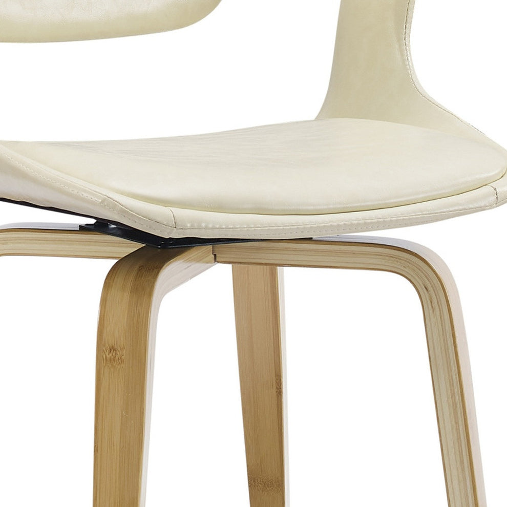 Off White And Natural Upholstered Faux Leather Dining Arm Chair By Homeroots | Dining Chairs | Modishstore - 6