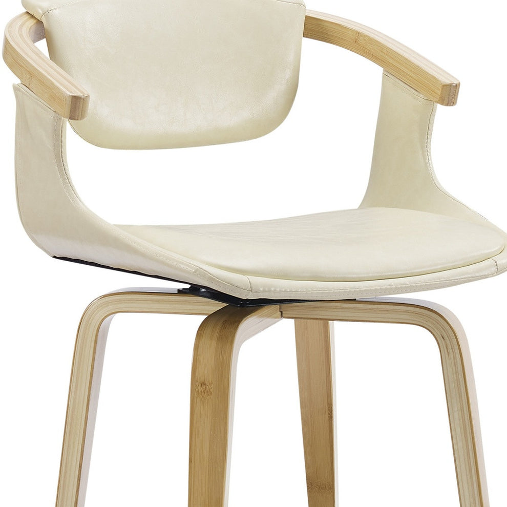 Off White And Natural Upholstered Faux Leather Dining Arm Chair By Homeroots | Dining Chairs | Modishstore - 2