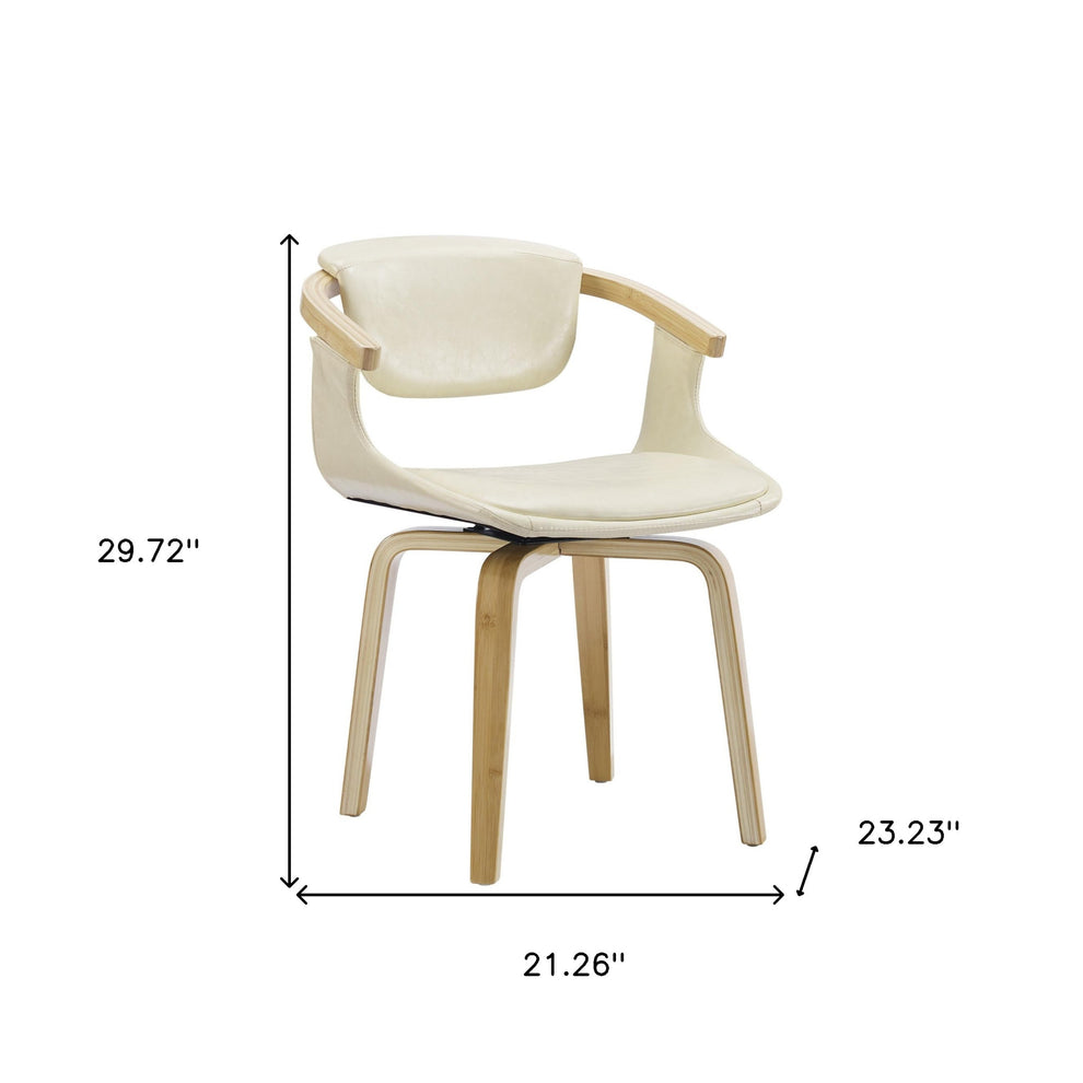 Off White And Natural Upholstered Faux Leather Dining Arm Chair By Homeroots | Dining Chairs | Modishstore - 4