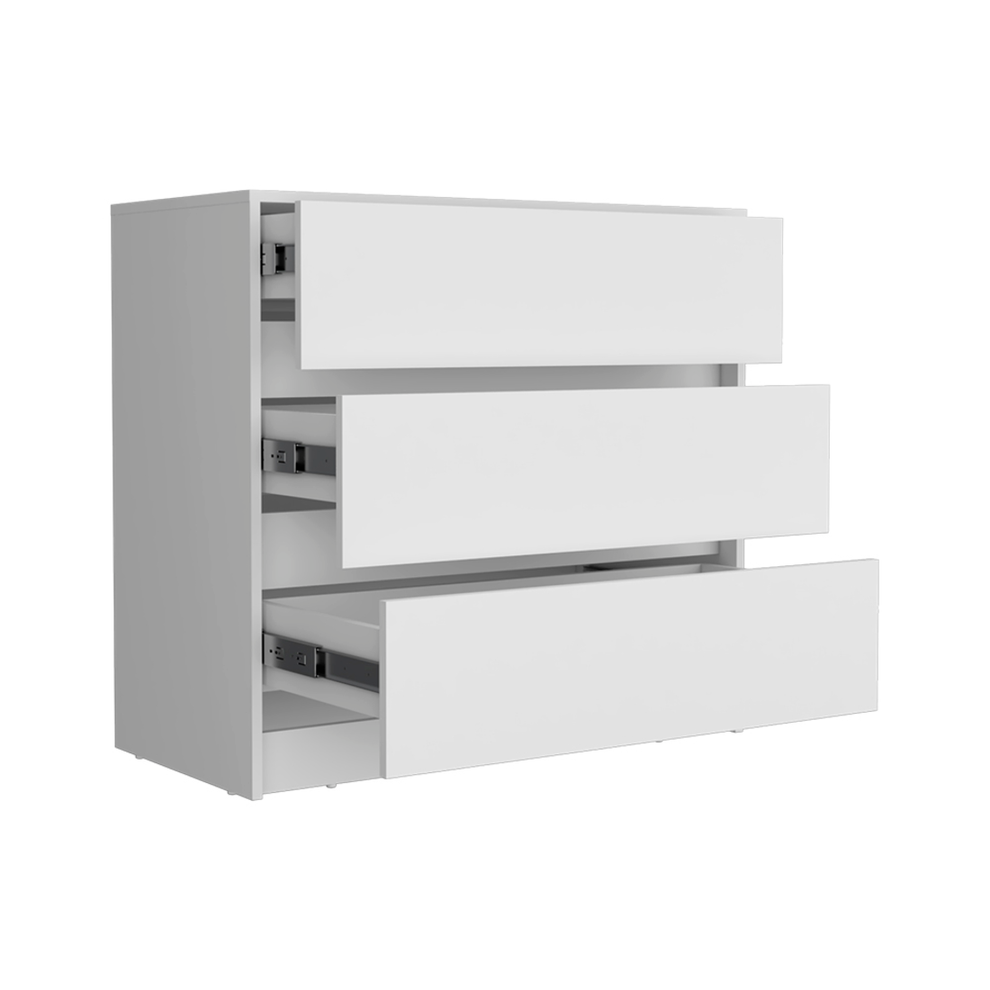 White Three Drawer Dresser By Homeroots | Dressers | Modishstore - 2