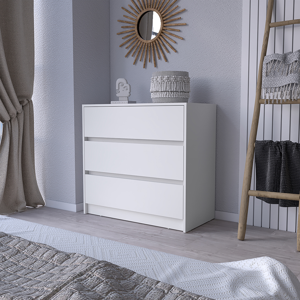 White Three Drawer Dresser By Homeroots | Dressers | Modishstore - 6
