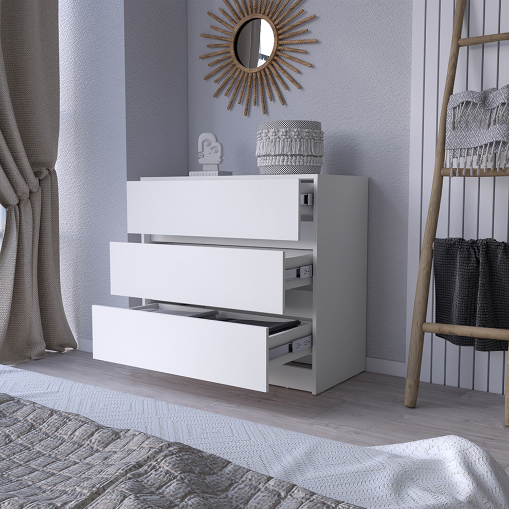 White Three Drawer Dresser By Homeroots | Dressers | Modishstore - 5