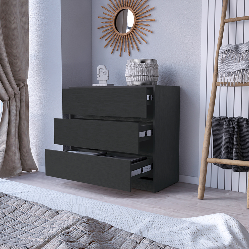 Black Three Drawer Dresser By Homeroots | Dressers | Modishstore - 6
