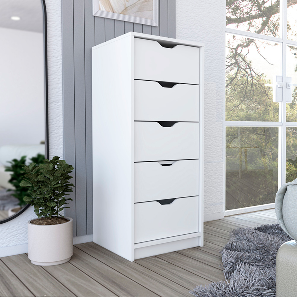 White Five Drawer Standard Chest By Homeroots | Dressers | Modishstore - 6
