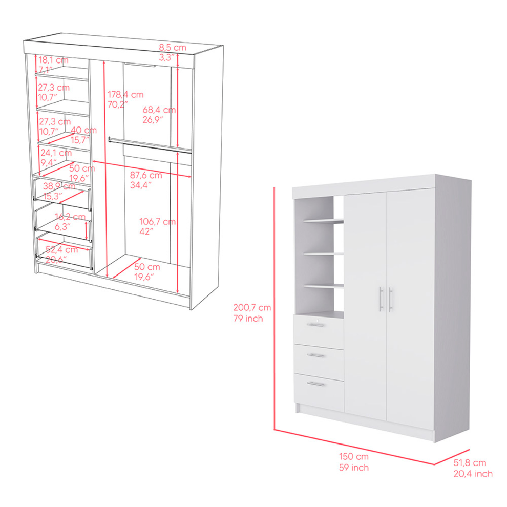 White Three Drawer Combo Dresser By Homeroots | Dressers | Modishstore - 8