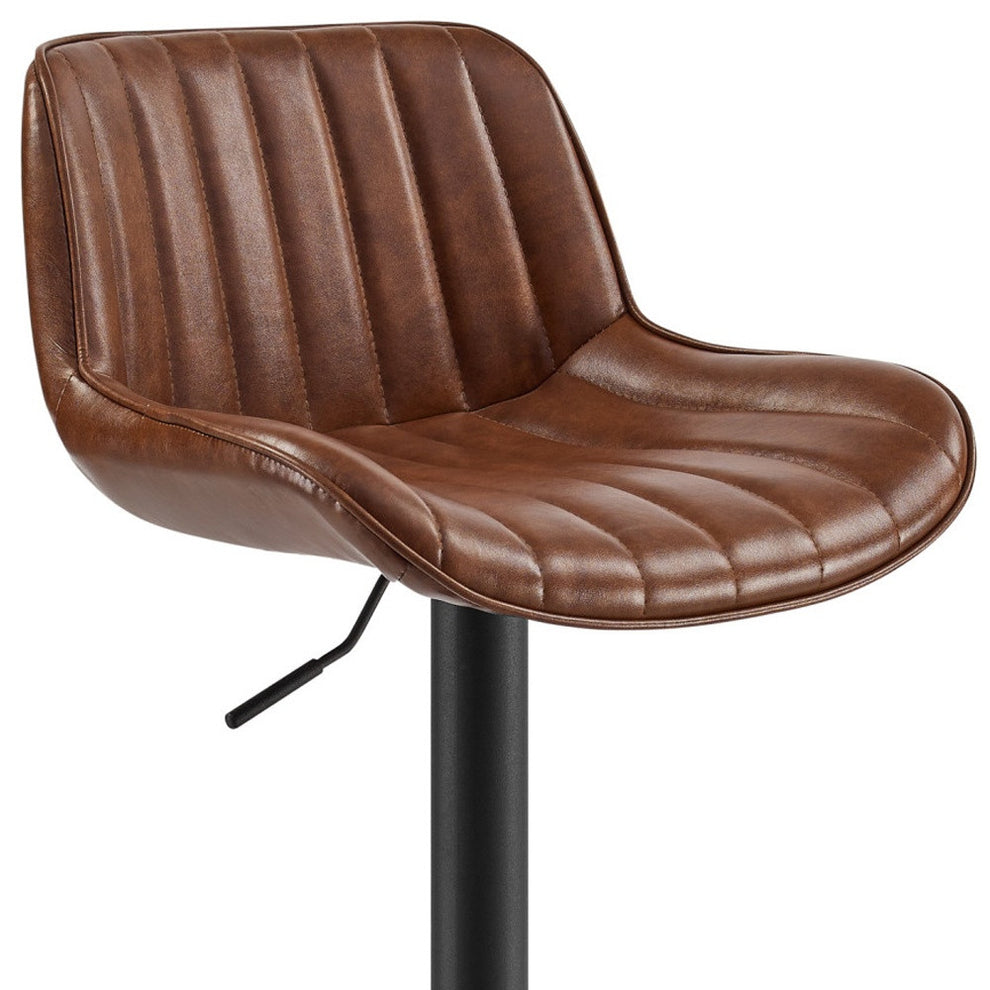 Set of Two Brown And Black Faux Leather And Steel Low Back Adjustable Height Swivel Bar Chairs By Homeroots | Bar Stools | Modishstore - 4