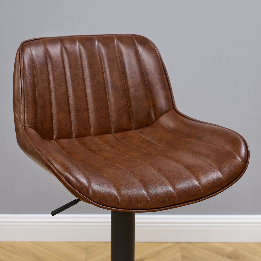 Set of Two Brown And Black Faux Leather And Steel Low Back Adjustable Height Swivel Bar Chairs By Homeroots | Bar Stools | Modishstore - 5