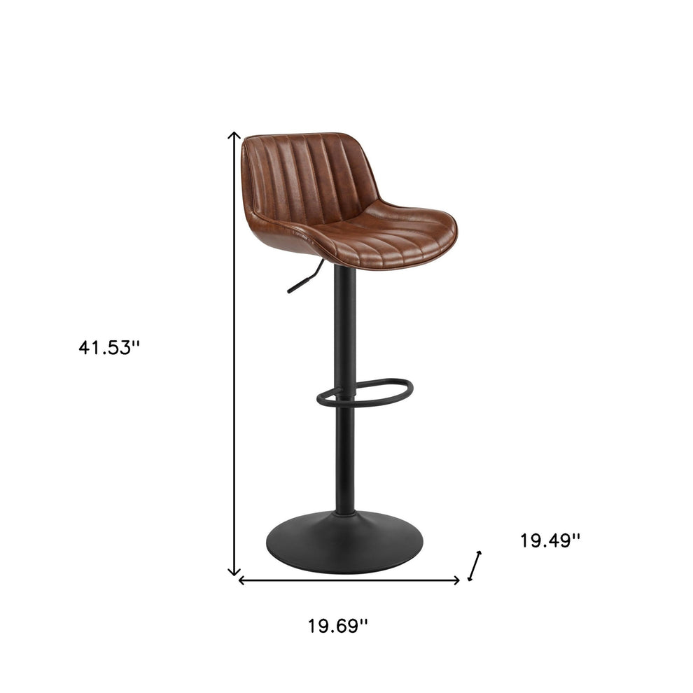 Set of Two Brown And Black Faux Leather And Steel Low Back Adjustable Height Swivel Bar Chairs By Homeroots | Bar Stools | Modishstore - 8