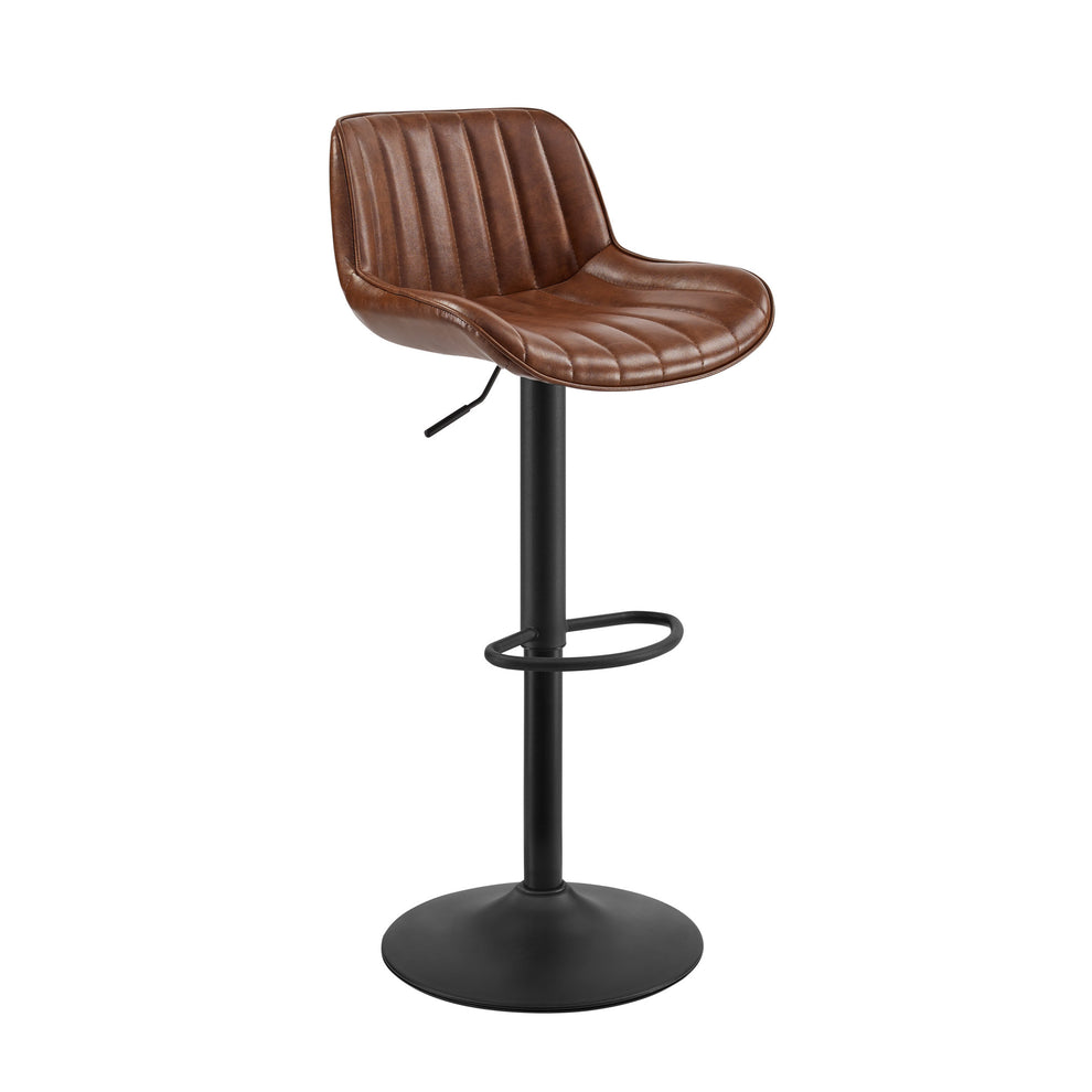 Set of Two Brown And Black Faux Leather And Steel Low Back Adjustable Height Swivel Bar Chairs By Homeroots | Bar Stools | Modishstore - 2