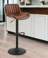 Set of Two Brown And Black Faux Leather And Steel Low Back Adjustable Height Swivel Bar Chairs By Homeroots