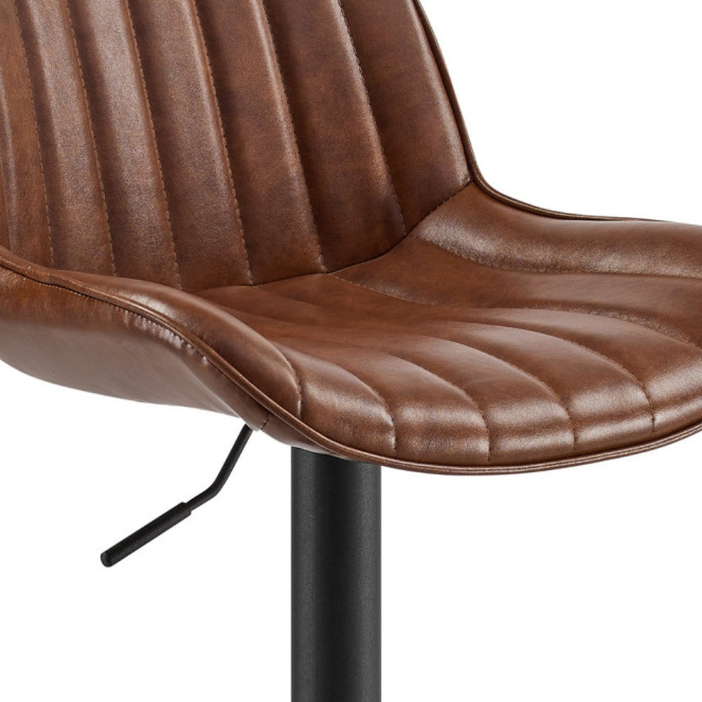 Set of Two Brown And Black Faux Leather And Steel Low Back Adjustable Height Swivel Bar Chairs By Homeroots | Bar Stools | Modishstore - 3