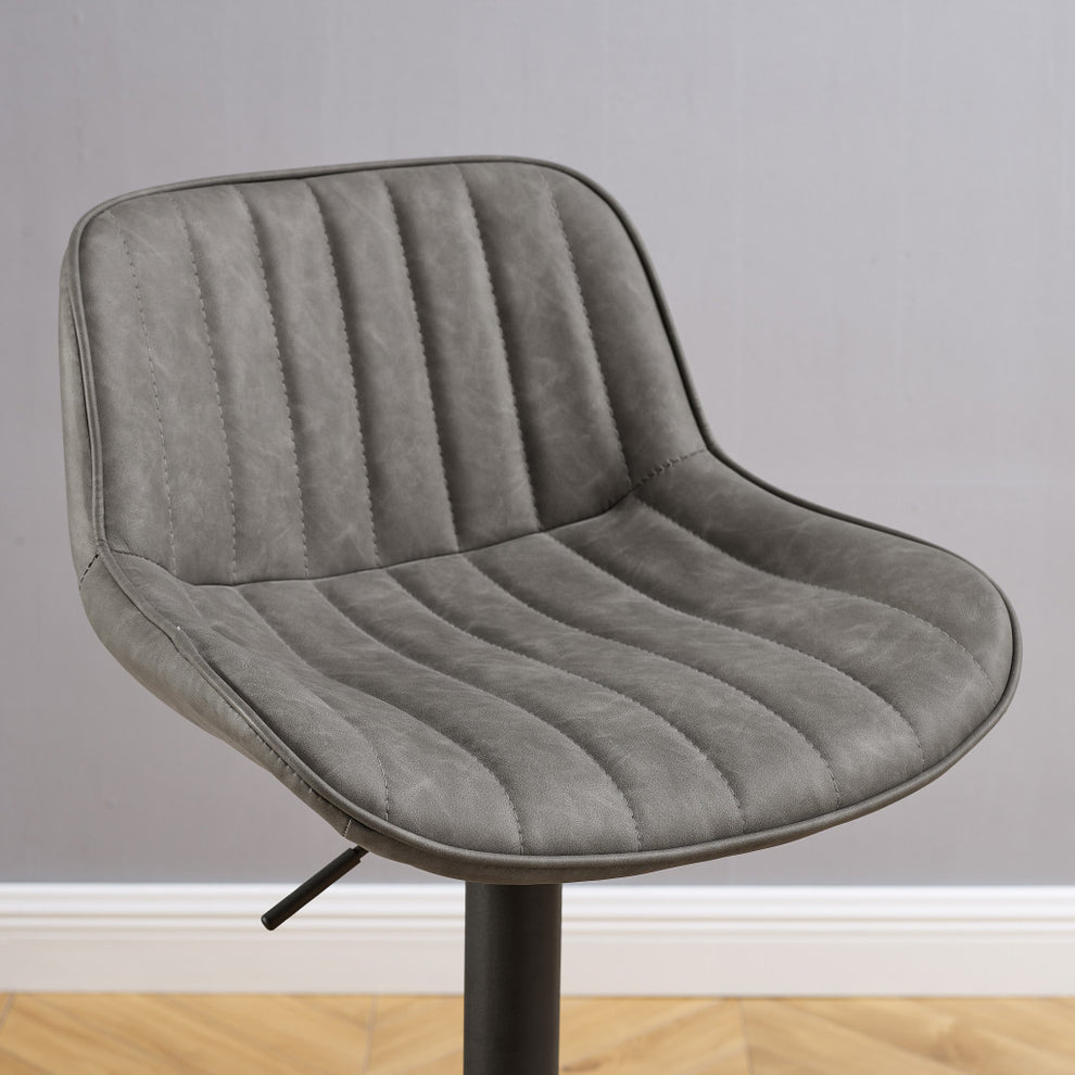 Set of Two Gray And Black Faux Leather And Steel Swivel Low Back Adjustable Height Bar Chairs By Homeroots | Bar Stools | Modishstore - 4
