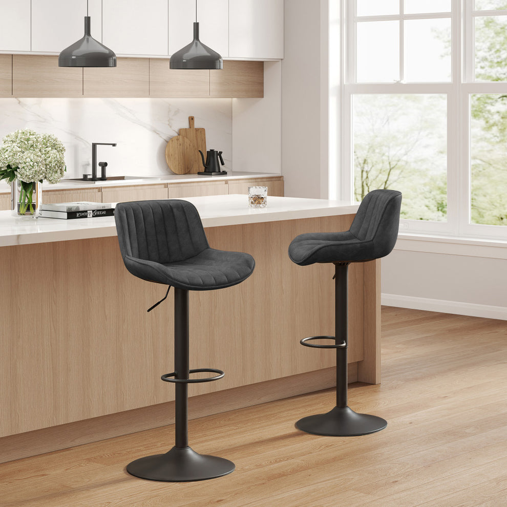 Set of Two Black Faux Leather And Steel Swivel Low Back Adjustable Height Bar Chairs By Homeroots | Bar Stools | Modishstore - 8