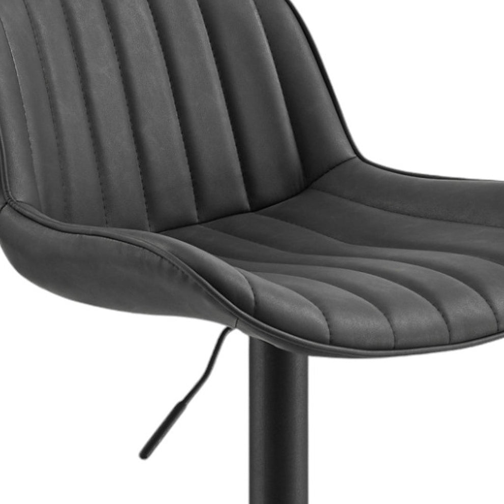 Set of Two Black Faux Leather And Steel Swivel Low Back Adjustable Height Bar Chairs By Homeroots | Bar Stools | Modishstore - 6