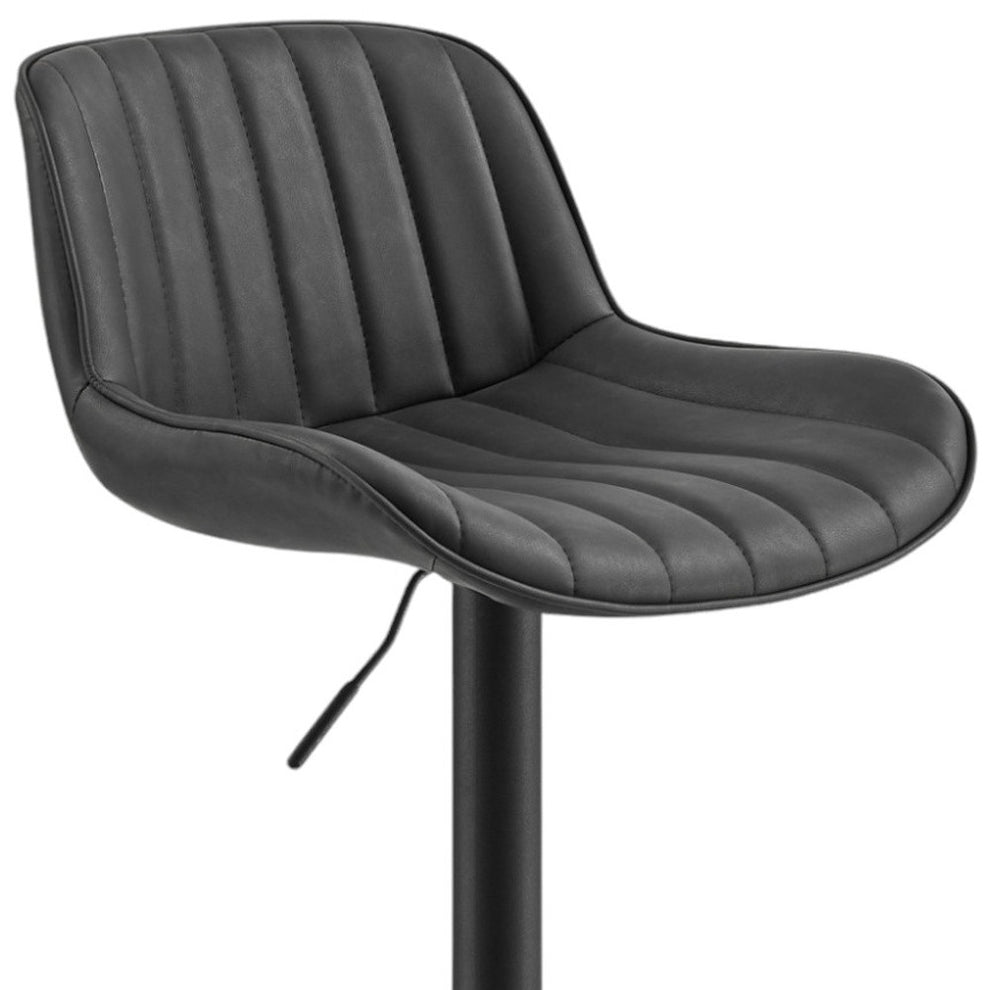 Set of Two Black Faux Leather And Steel Swivel Low Back Adjustable Height Bar Chairs By Homeroots | Bar Stools | Modishstore - 7