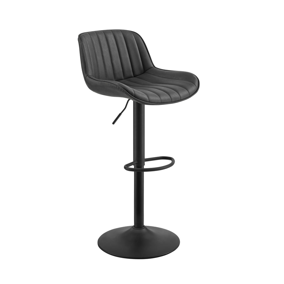 Set of Two Black Faux Leather And Steel Swivel Low Back Adjustable Height Bar Chairs By Homeroots | Bar Stools | Modishstore - 3