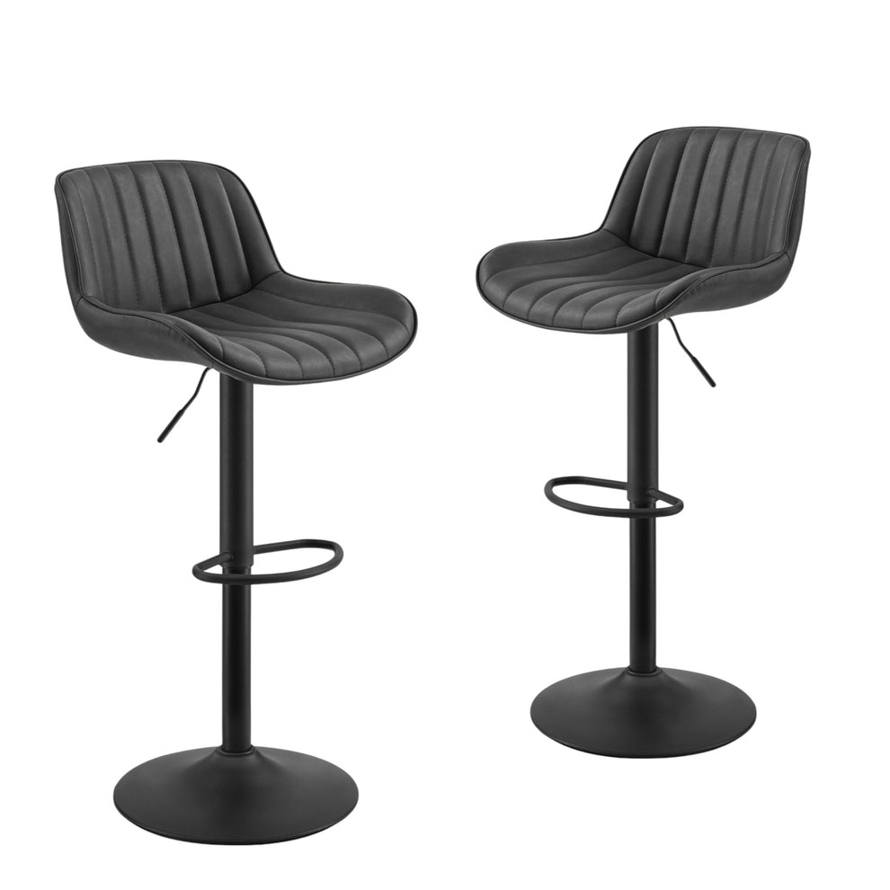 Set of Two Black Faux Leather And Steel Swivel Low Back Adjustable Height Bar Chairs By Homeroots | Bar Stools | Modishstore - 2