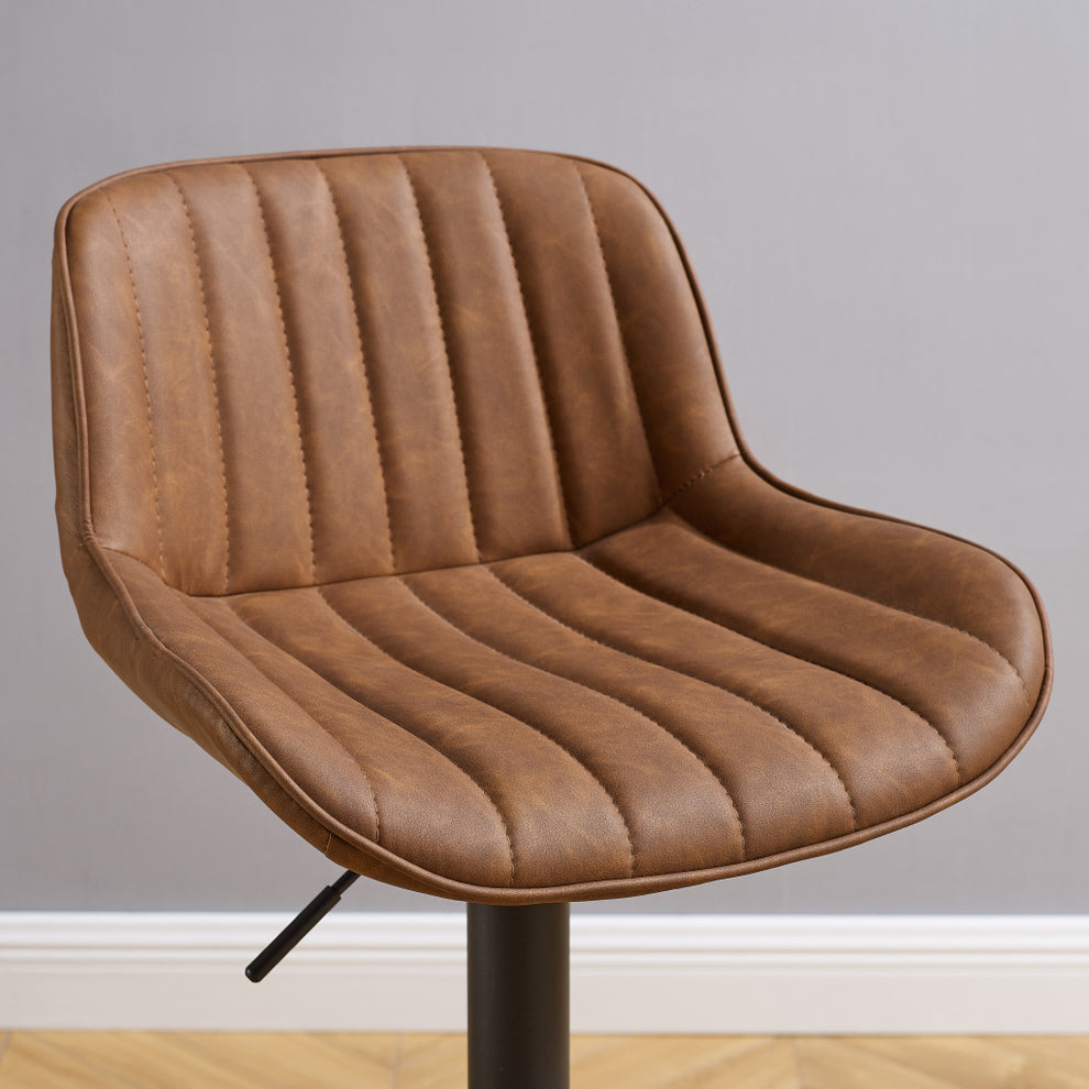Set of Two Brown And Black Faux Leather And Steel Swivel Low Back Adjustable Height Bar Chairs By Homeroots | Bar Stools | Modishstore - 2