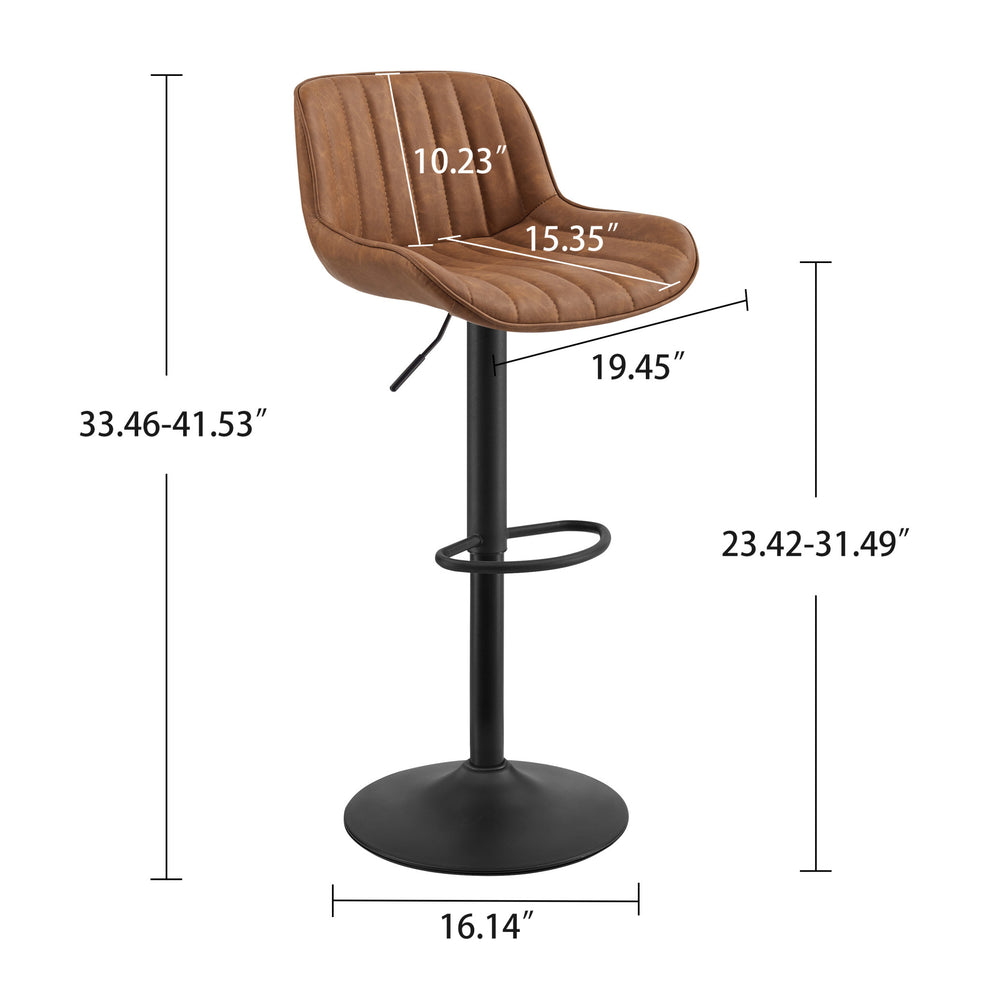 Set of Two Brown And Black Faux Leather And Steel Swivel Low Back Adjustable Height Bar Chairs By Homeroots | Bar Stools | Modishstore - 4
