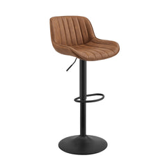 Set of Two Brown And Black Faux Leather And Steel Swivel Low Back Adjustable Height Bar Chairs By Homeroots