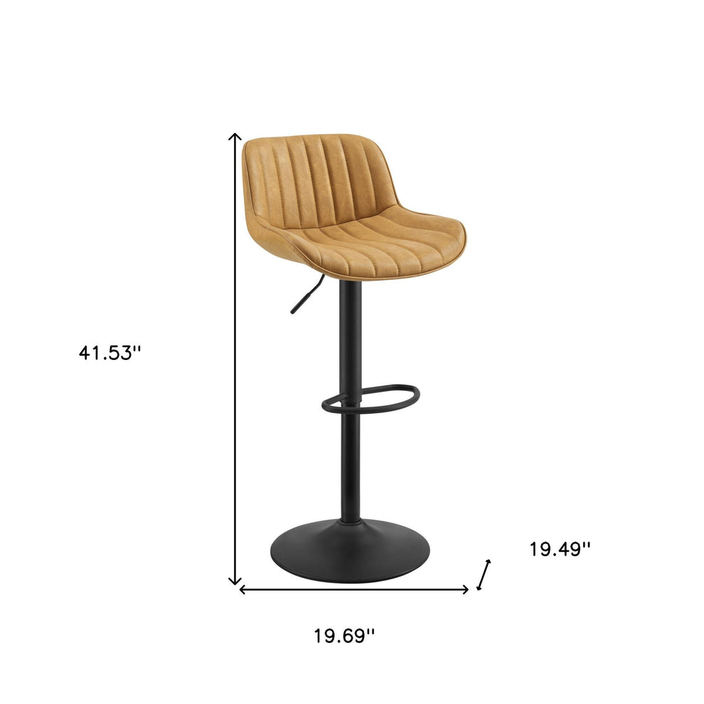 Set of Two Yellow And Black Faux Leather And Steel Swivel Low Back Adjustable Height Bar Chairs By Homeroots | Bar Stools | Modishstore - 6