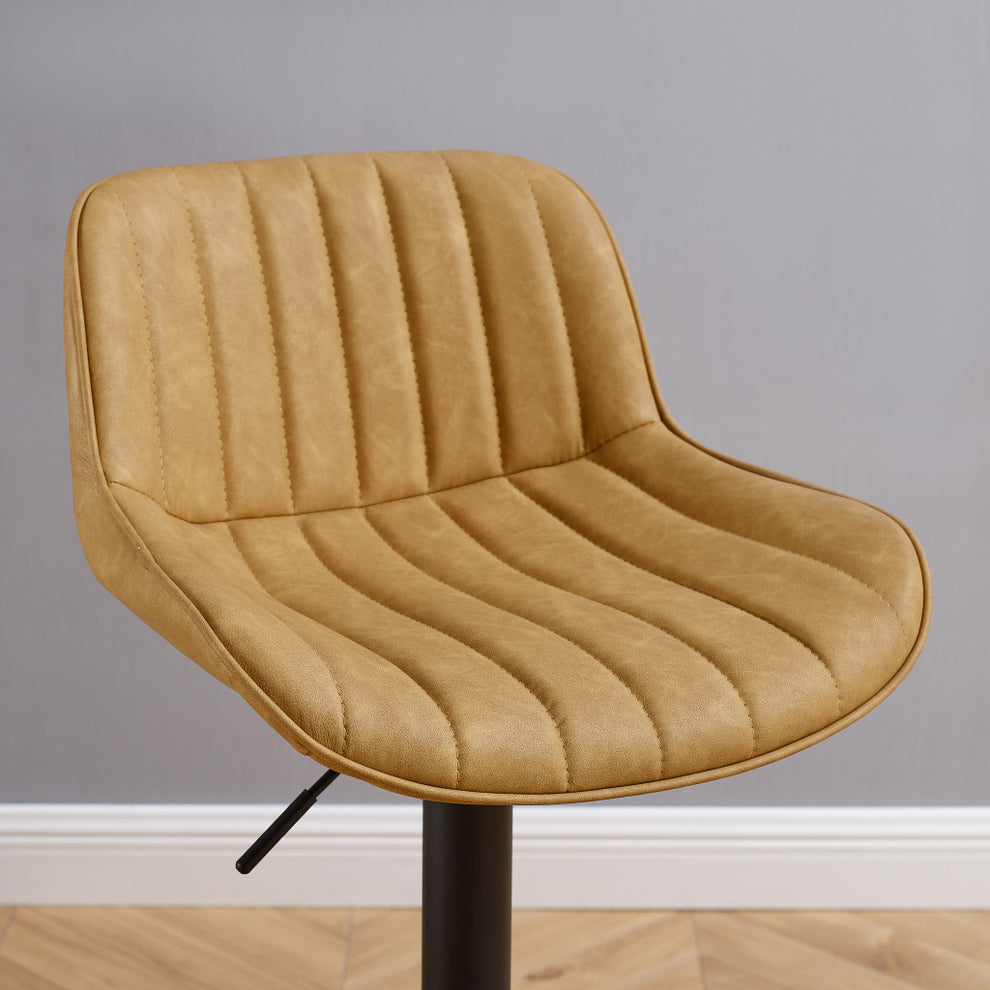 Set of Two Yellow And Black Faux Leather And Steel Swivel Low Back Adjustable Height Bar Chairs By Homeroots | Bar Stools | Modishstore - 3