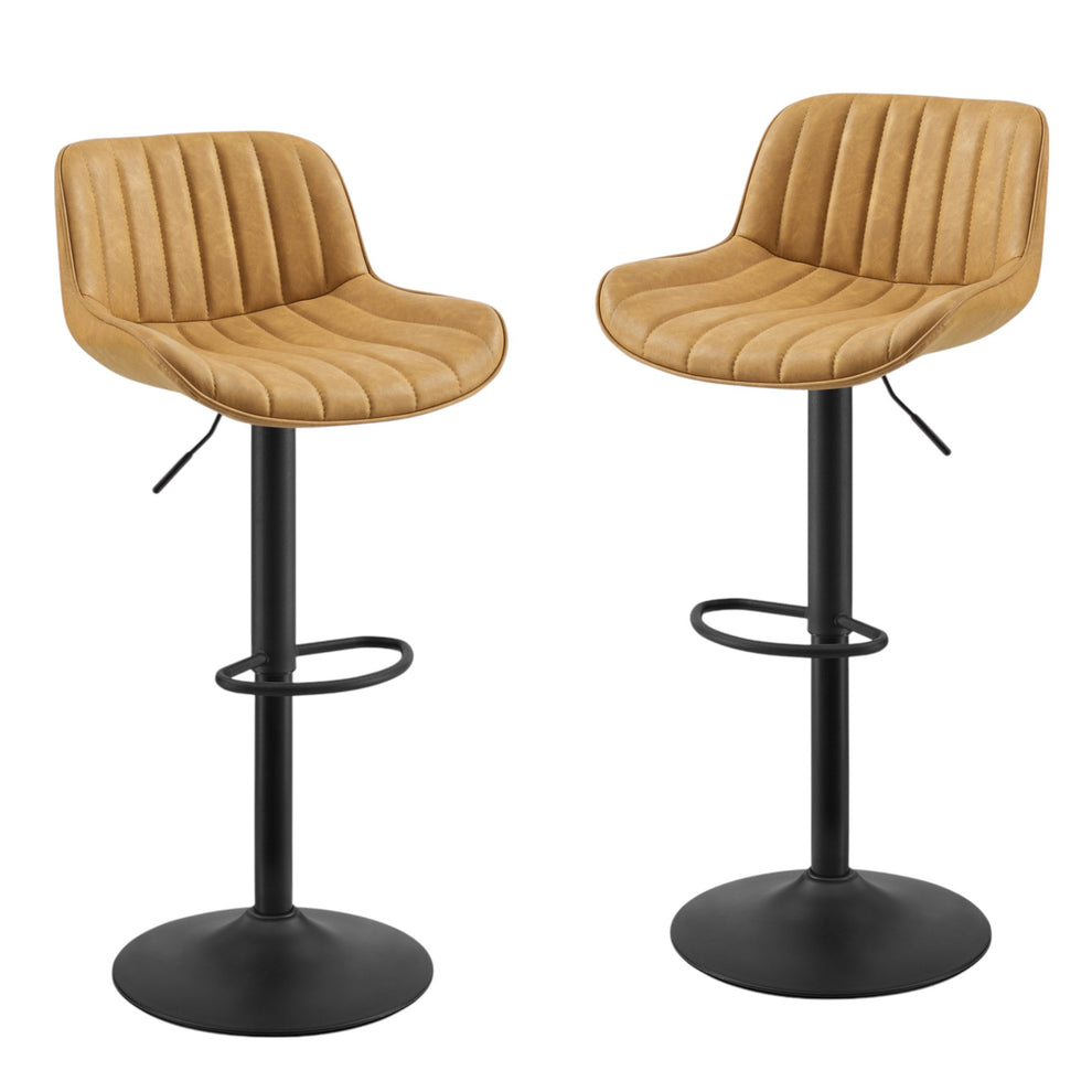Set of Two Yellow And Black Faux Leather And Steel Swivel Low Back Adjustable Height Bar Chairs By Homeroots | Bar Stools | Modishstore - 2