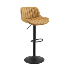 Set of Two Yellow And Black Faux Leather And Steel Swivel Low Back Adjustable Height Bar Chairs By Homeroots