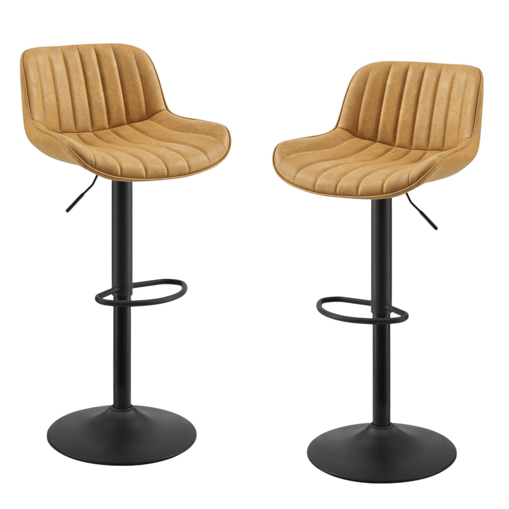 Set of Two Yellow And Black Faux Leather And Steel Swivel Low Back Adjustable Height Bar Chairs By Homeroots | Bar Stools | Modishstore - 8