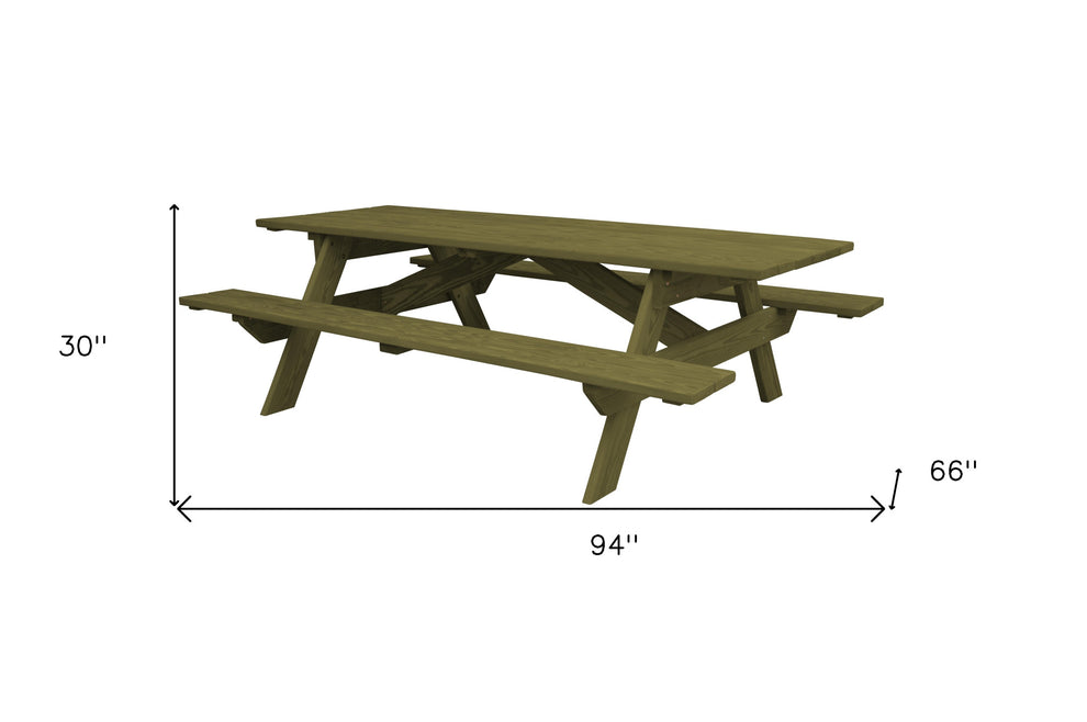 Green Solid Wood Outdoor Picnic Table By Homeroots | Outdoor Tables | Modishstore - 2