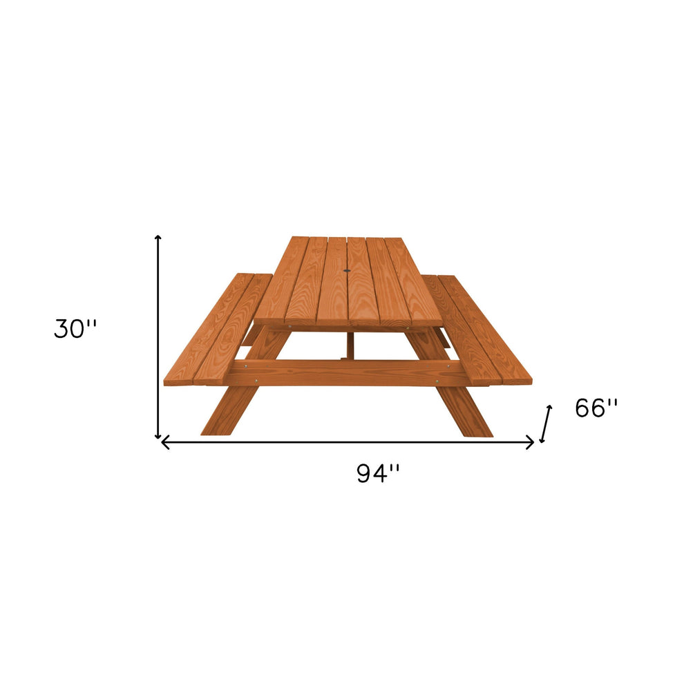 Cedar Chest Solid Wood Outdoor Picnic Table with Umbrella Hole By Homeroots | Outdoor Tables | Modishstore - 5