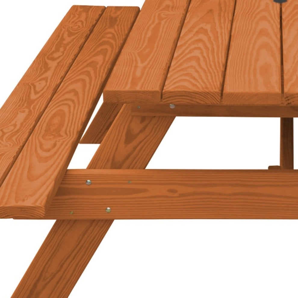 Cedar Chest Solid Wood Outdoor Picnic Table with Umbrella Hole By Homeroots | Outdoor Tables | Modishstore - 4