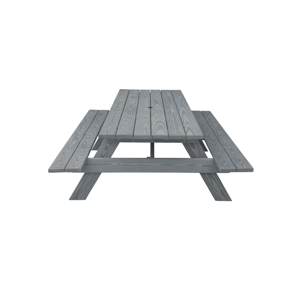 Gray Solid Wood Outdoor Picnic Table with Umbrella Hole By Homeroots | Outdoor Tables | Modishstore - 2