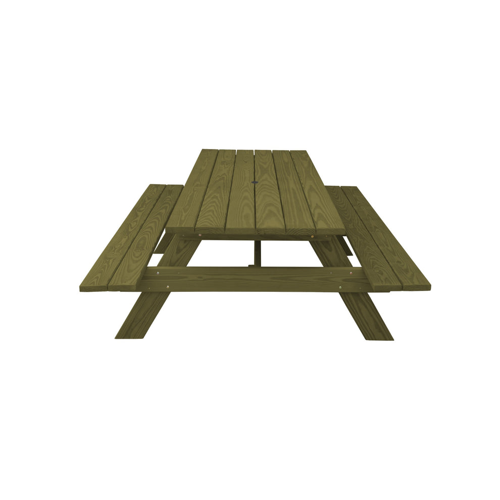 Green Solid Wood Outdoor Picnic Table with Umbrella Hole By Homeroots | Outdoor Tables | Modishstore - 2