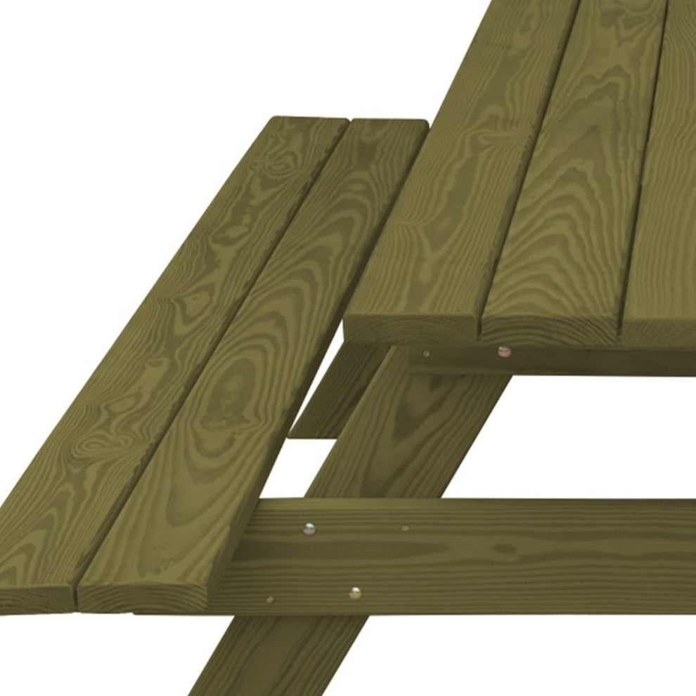 Green Solid Wood Outdoor Picnic Table with Umbrella Hole By Homeroots | Outdoor Tables | Modishstore - 4