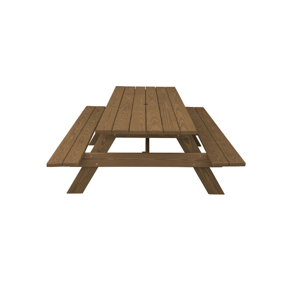 Wood Brown Solid Wood Outdoor Picnic Table with Umbrella Hole By Homeroots | Outdoor Tables | Modishstore - 2