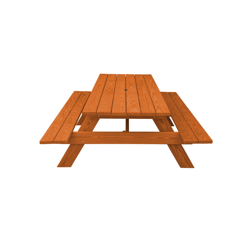 Redwood Solid Wood Outdoor Picnic Table with Umbrella Hole By Homeroots | Outdoor Tables | Modishstore - 2