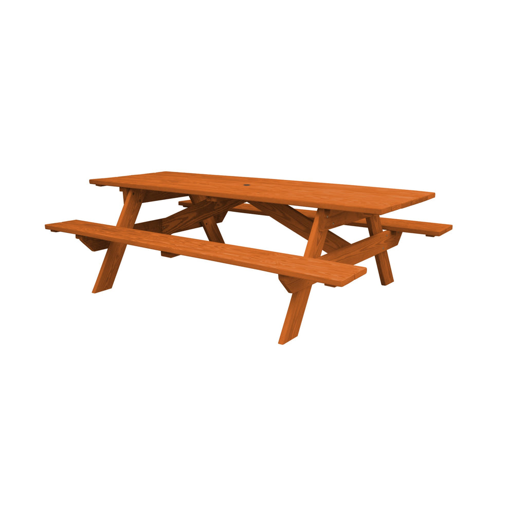 Redwood Solid Wood Outdoor Picnic Table with Umbrella Hole By Homeroots | Outdoor Tables | Modishstore - 3