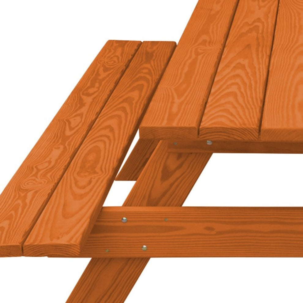 Redwood Solid Wood Outdoor Picnic Table with Umbrella Hole By Homeroots | Outdoor Tables | Modishstore - 4